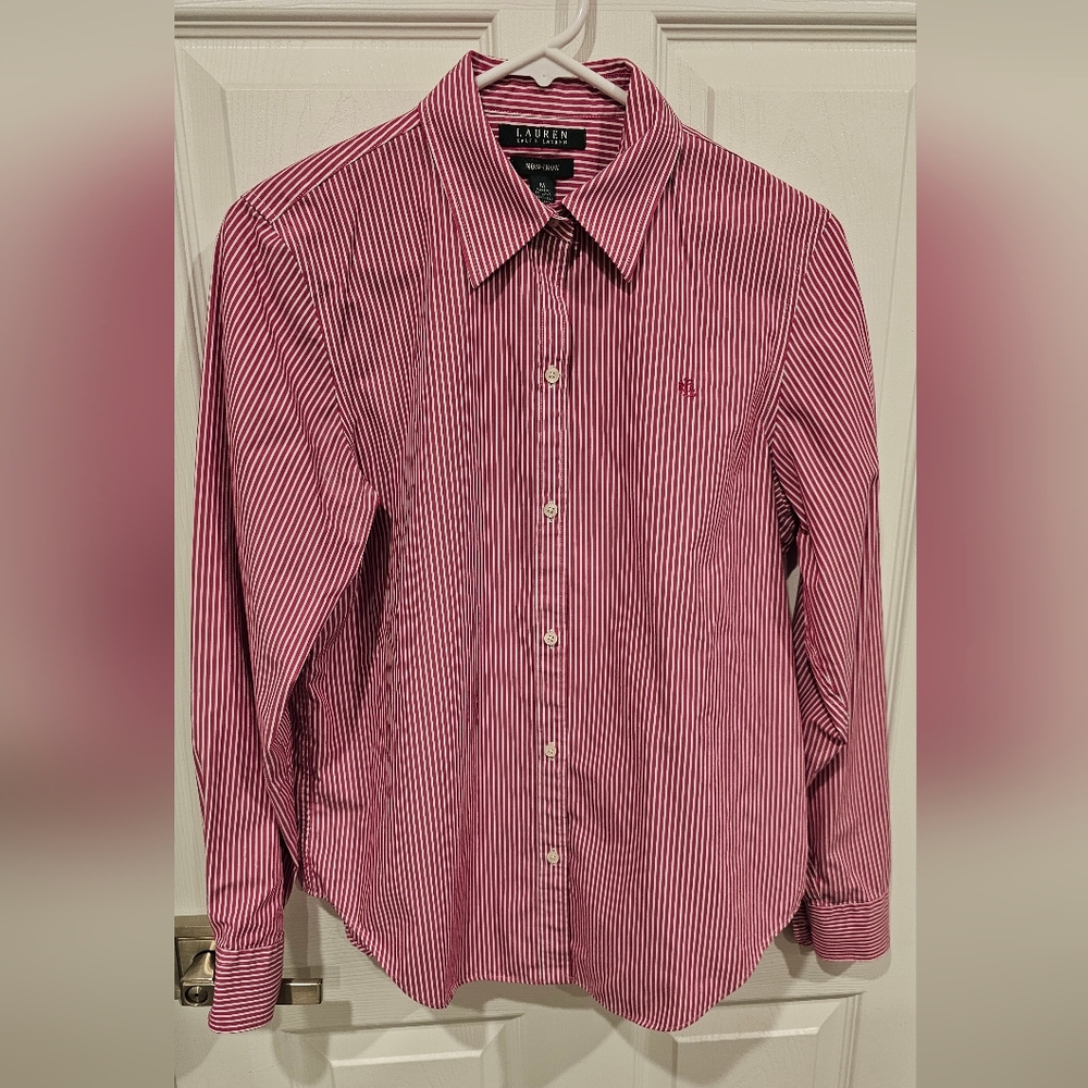 NWOT L-RL Women's Red/Purplish Striped Button Up Shirt Size-Medium - Picture 5 of 6